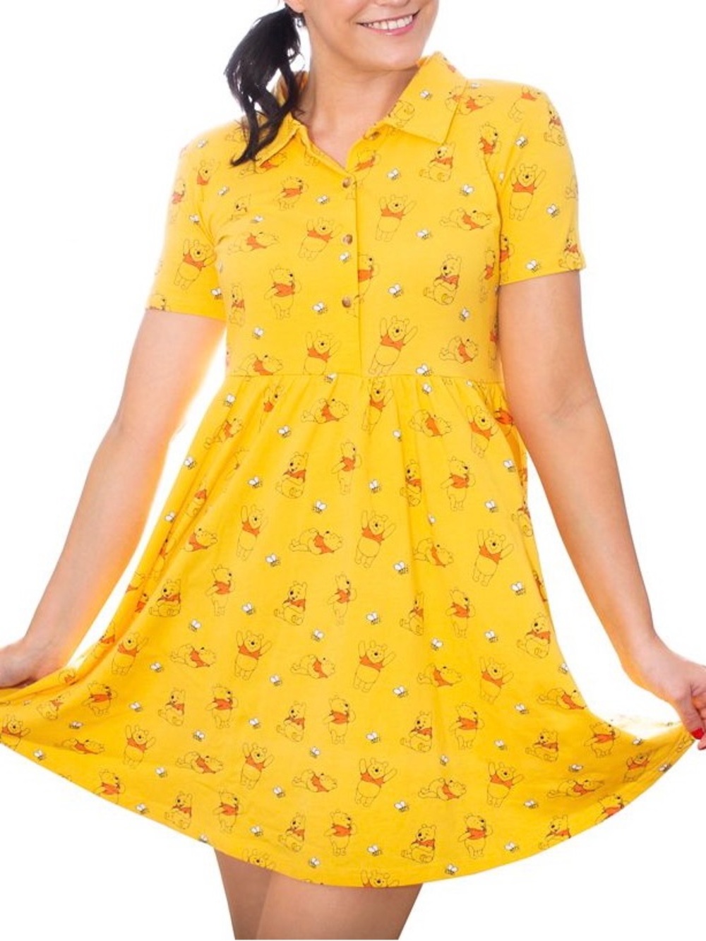 Cakeworthy x Disney Winnie the Pooh Yellow Button-Up Dress Size M